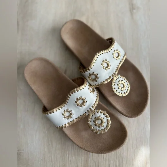 Jack Rogers Women's White and Tan comfort soft comfortable Sandals size 5 new - Picture 2 of 11